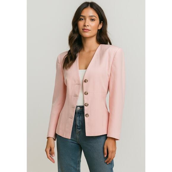 Vintage Christian Dior Baby Pink Blush Blazer Mother Pearl Buttons The Suit 80s - Picture 1 of 16